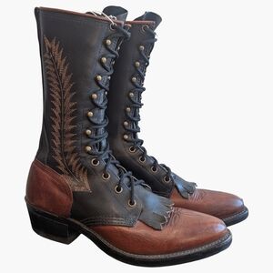 Vintage Made in USA Lace-Up Western Boots | Two-Tone Leather Fringe | Size 7.5